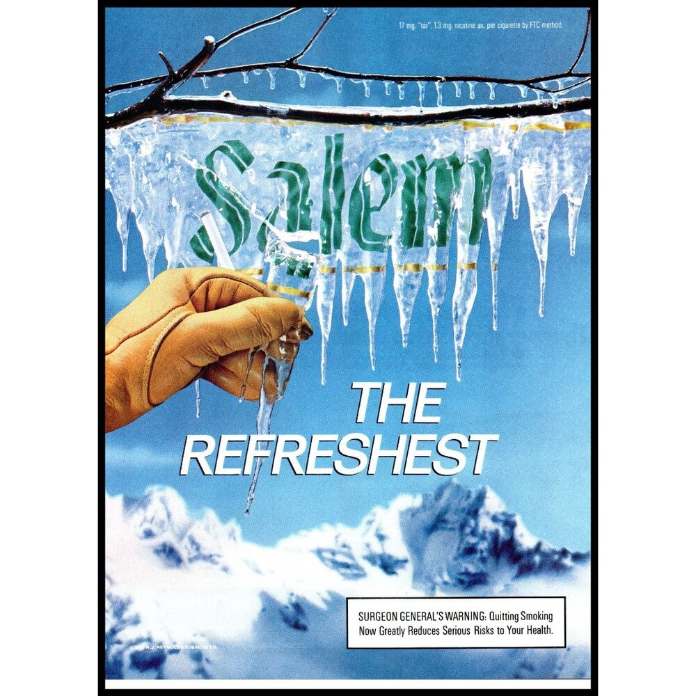 1987 Salem Cigarettes Vintage Print Ad Icicles Ice Storm Mountains 80s Wall Art